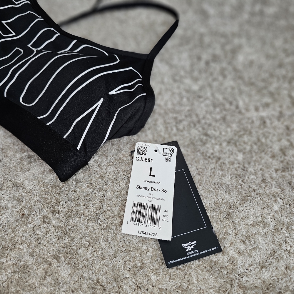 Size Large Reebok Lux Strappy Skinny Black Sports Bra - Picture 6 of 7